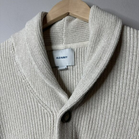 Old Navy Men's Shawl Collar Cardigan Sweater Beige Size L Grandpa Dad - Picture 3 of 11